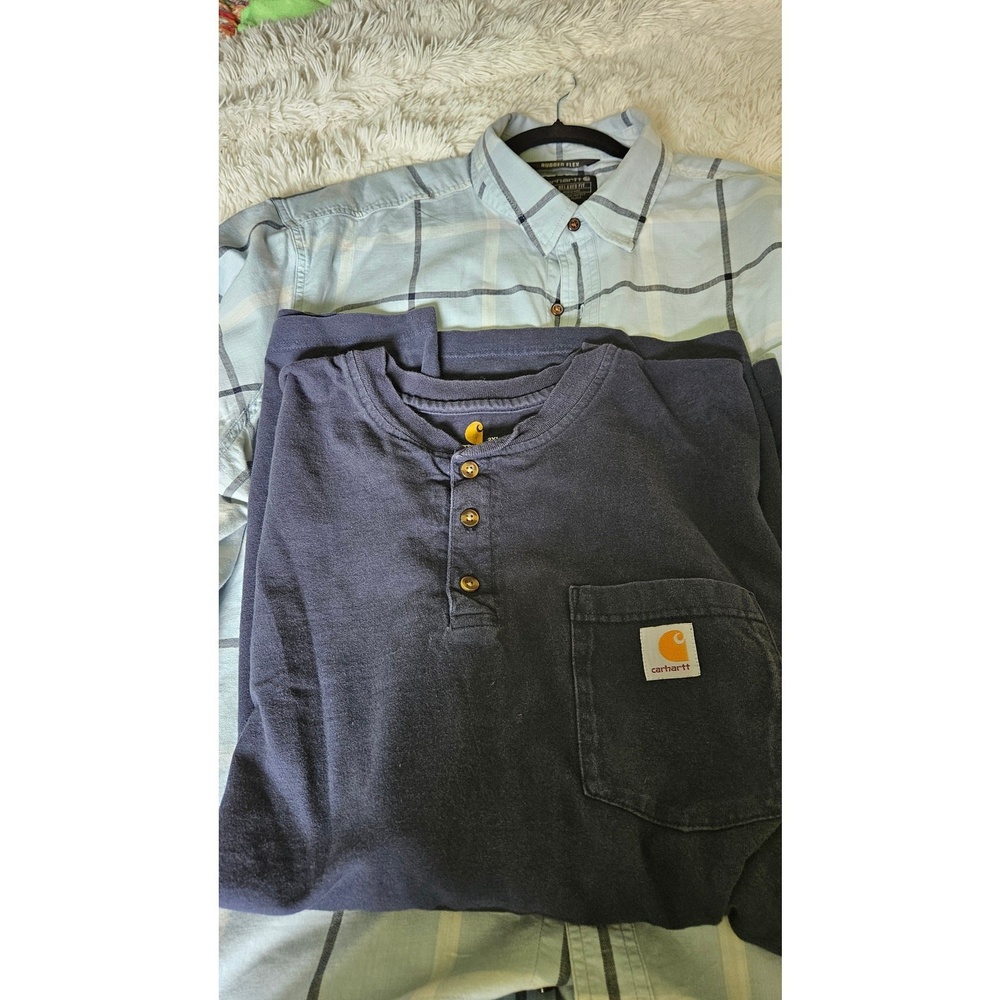 Carhartt‎ Bundle-Rugged Flex Blue Plaid Shirt and Black Henley T-shirt, Size 2XL